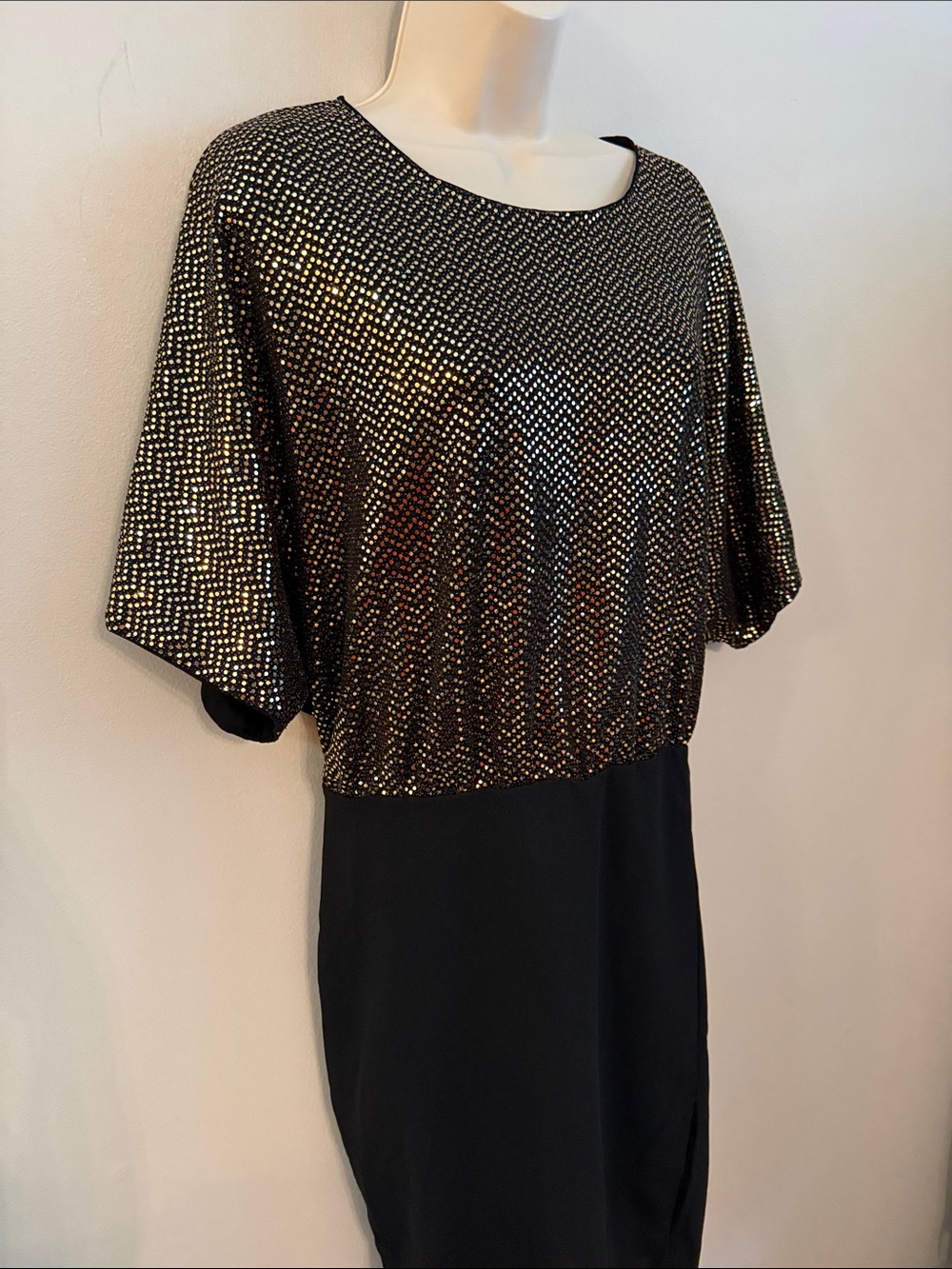 SHEIN Black & Gold Glitter Sequence Mini Dress Size 2XL